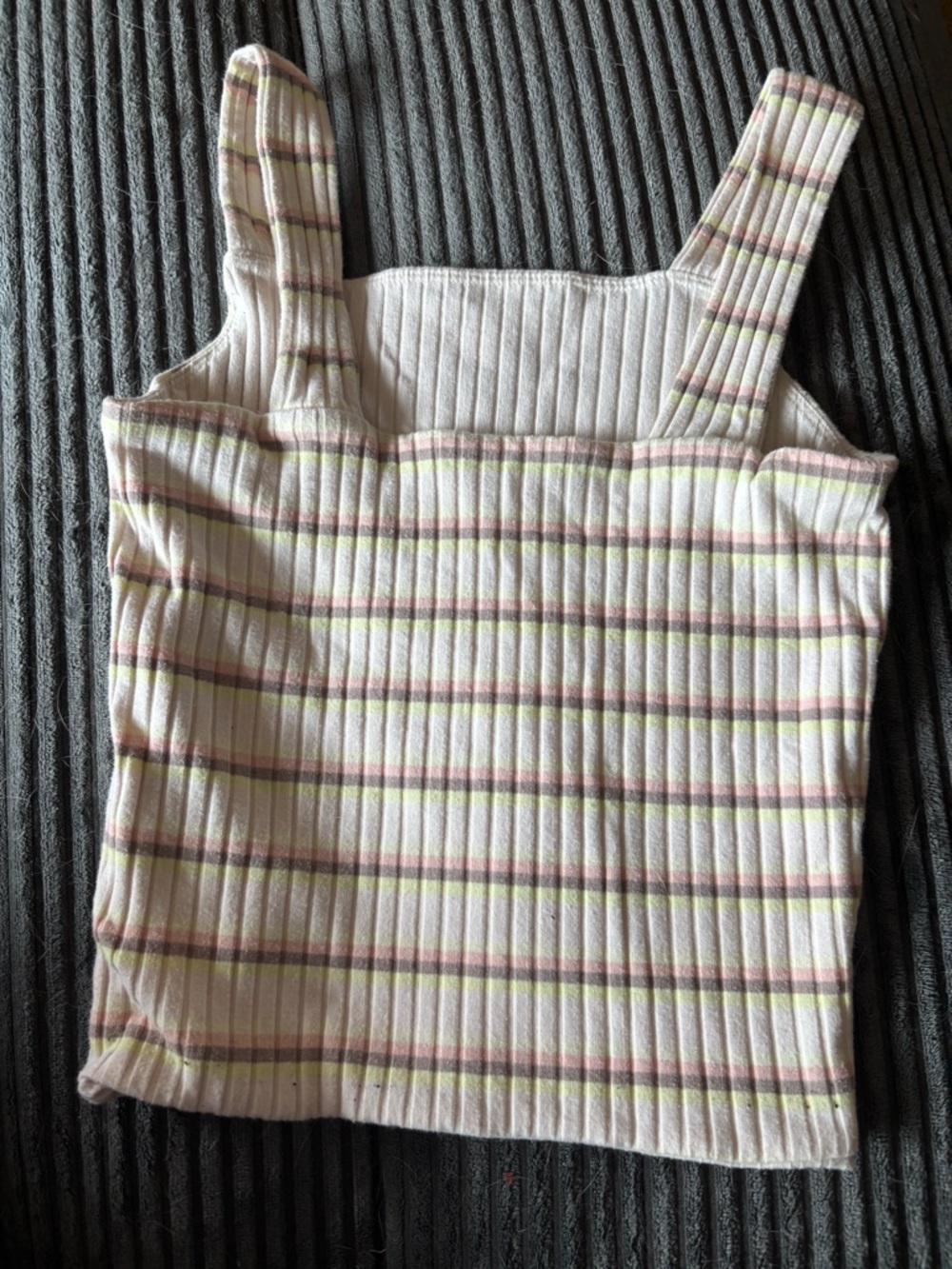 Target Ribbed Square-Neck Tank - White with Pink & Green Stripes